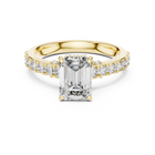 Lab Grown Emerald Cut Diamond Ring with Hidden Halo & Pave Band in Yellow Gold