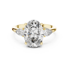 Lab Grown Oval Three Stone Diamond Ring with Pear Side Stones in Yellow Gold