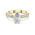 Lab Grown Pear Cut Diamond Ring with Hidden Halo & Pave Band in Yellow Gold