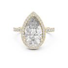 Lab Grown Pear Cut Halo Diamond Ring with Pavé Band in Yellow Gold