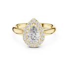 Lab Grown Pear Cut Halo Diamond Ring with Plain Band in Yellow Gold