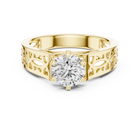 Lab Grown Round Diamond Ring with Openwork Lattice Band in Yellow Gold