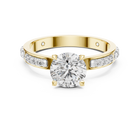 Lab Grown Round Diamond Ring with Two-Tone Station-Set Diamond Band in Yellow Gold