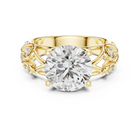 Lab Grown Round Diamond Ring with Vintage Filigree Scroll Band in Yellow Gold