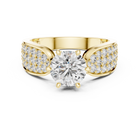 Lab Grown Round Diamond Ring with Wide Pavé Band in Yellow Gold