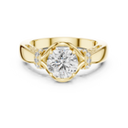Lab Grown Round Diamond Ring with Woven Band & Diamond Accents in Yellow Gold
