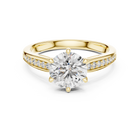 Lab Grown Round Diamond Solitaire Ring with Pavé Shoulders in Yellow Gold