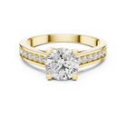 Lab Grown Round Solitaire Diamond Ring with Channel-Set Diamond Shoulders in Yellow Gold