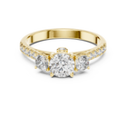 Lab Grown Round Three Stone Diamond Ring with Pavé Accent Band in Yellow Gold