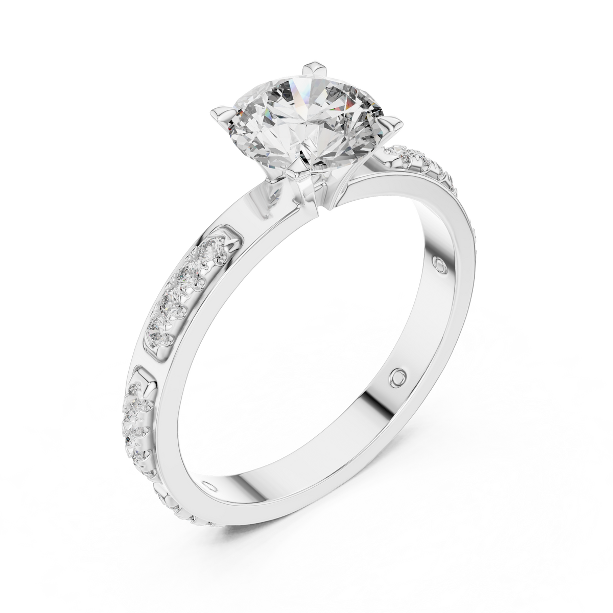 Lab Grown Round Diamond Ring with Two-Tone Station-Set Diamond Band in Yellow Gold