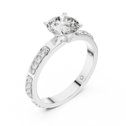 Lab Grown Round Diamond Ring with Two-Tone Station-Set Diamond Band in Yellow Gold