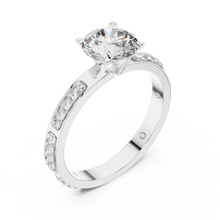 Lab Grown Round Diamond Ring with Two-Tone Station-Set Diamond Band in Yellow Gold