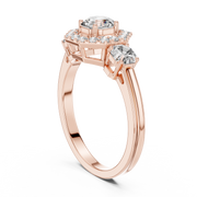 Lab Grown Asscher Cut Three Stone Diamond Ring with Octagon Halo in Yellow Gold