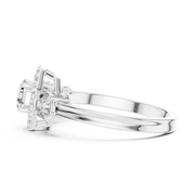 Lab Grown Asscher Cut Three Stone Diamond Ring with Octagon Halo in Yellow Gold