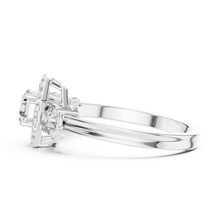 Lab Grown Asscher Cut Three Stone Diamond Ring with Octagon Halo in Yellow Gold