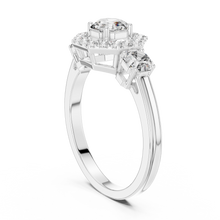 Lab Grown Asscher Cut Three Stone Diamond Ring with Octagon Halo in Yellow Gold