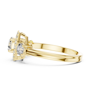 Lab Grown Asscher Cut Three Stone Diamond Ring with Octagon Halo in Yellow Gold