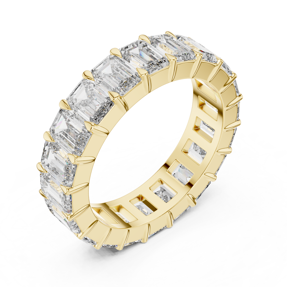 Lab Grown Emerald Cut Diamond Full Eternity Band in Yellow Gold