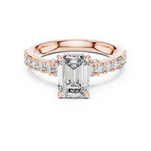 Lab Grown Emerald Cut Diamond Ring with Hidden Halo & Pave Band in Yellow Gold