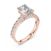 Lab Grown Emerald Cut Diamond Ring with Hidden Halo & Pave Band in Yellow Gold