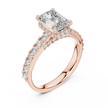 Lab Grown Emerald Cut Diamond Ring with Hidden Halo & Pave Band in Yellow Gold