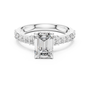 Lab Grown Emerald Cut Diamond Ring with Hidden Halo & Pave Band in Yellow Gold