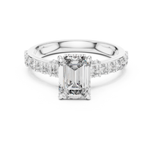 Lab Grown Emerald Cut Diamond Ring with Hidden Halo & Pave Band in Yellow Gold