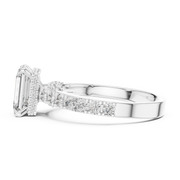 Lab Grown Emerald Cut Diamond Ring with Hidden Halo & Pave Band in Yellow Gold
