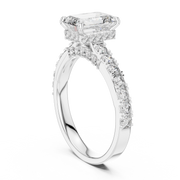 Lab Grown Emerald Cut Diamond Ring with Hidden Halo & Pave Band in Yellow Gold