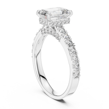 Lab Grown Emerald Cut Diamond Ring with Hidden Halo & Pave Band in Yellow Gold