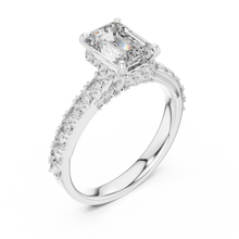 Lab Grown Emerald Cut Diamond Ring with Hidden Halo & Pave Band in Yellow Gold