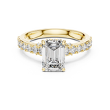 Lab Grown Emerald Cut Diamond Ring with Hidden Halo & Pave Band in Yellow Gold