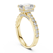 Lab Grown Emerald Cut Diamond Ring with Hidden Halo & Pave Band in Yellow Gold