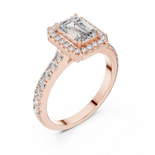 Lab Grown Emerald Cut Halo Diamond Ring with Pavé Band in Yellow Gold