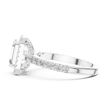 Lab Grown Emerald Cut Halo Diamond Ring with Pavé Band in Yellow Gold