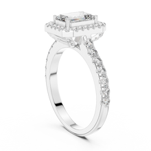 Lab Grown Emerald Cut Halo Diamond Ring with Pavé Band in Yellow Gold