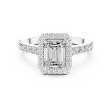 Lab Grown Emerald Cut Halo Diamond Ring with Pavé Band in Yellow Gold