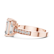 Lab Grown Emerald Cut Three Stone Diamond Ring with Accent Band in Yellow Gold