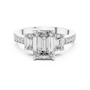 Lab Grown Emerald Cut Three Stone Diamond Ring with Accent Band in Yellow Gold