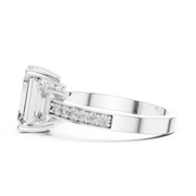 Lab Grown Emerald Cut Three Stone Diamond Ring with Accent Band in Yellow Gold