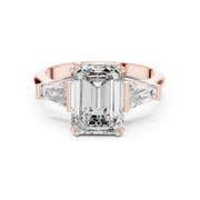 Lab Grown Emerald Cut Three Stone Diamond Ring with Tapered Baguette Sides in Yellow Gold