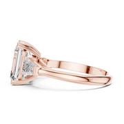 Lab Grown Emerald Cut Three Stone Diamond Ring with Tapered Baguette Sides in Yellow Gold