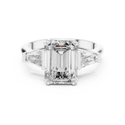 Lab Grown Emerald Cut Three Stone Diamond Ring with Tapered Baguette Sides in Yellow Gold