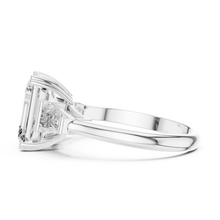 Lab Grown Emerald Cut Three Stone Diamond Ring with Tapered Baguette Sides in Yellow Gold