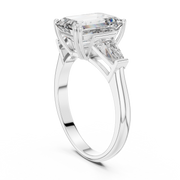 Lab Grown Emerald Cut Three Stone Diamond Ring with Tapered Baguette Sides in Yellow Gold