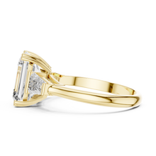 Lab Grown Emerald Cut Three Stone Diamond Ring with Tapered Baguette Sides in Yellow Gold