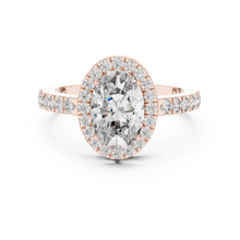 Lab Grown Oval Cut Halo Diamond Ring with Pavé Band in Yellow Gold