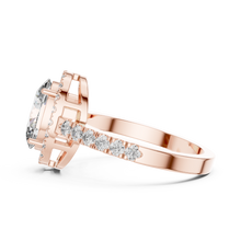 Lab Grown Oval Cut Halo Diamond Ring with Pavé Band in Yellow Gold