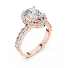 Lab Grown Oval Cut Halo Diamond Ring with Pave Band in Yellow Gold