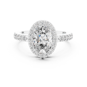 Lab Grown Oval Cut Halo Diamond Ring with Pavé Band in Yellow Gold